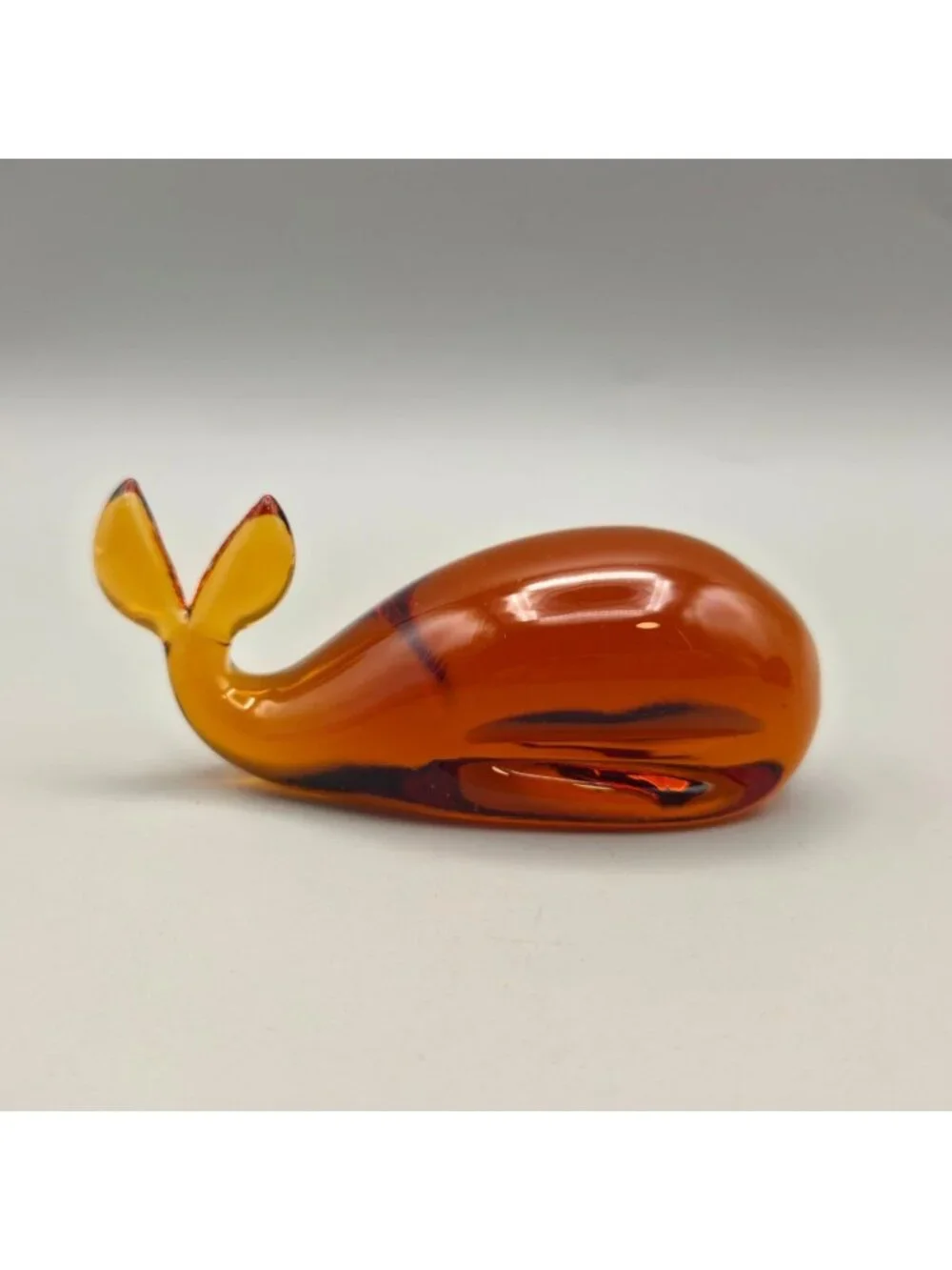 Pilgrim Handblown Glass Whale Figurine Amber Color Decorative Collectible 1950s